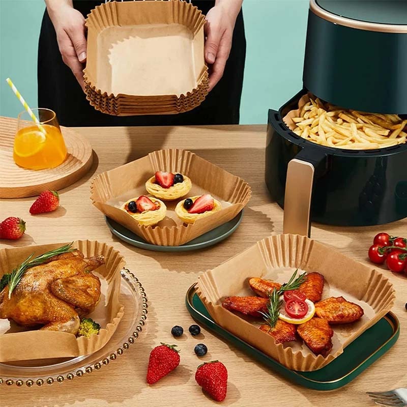 Baking Kitchen Set - Einweg-Backpapier für Heißluftfritteusen, Antihaftmatte, Dampfgarer, quadratisch,